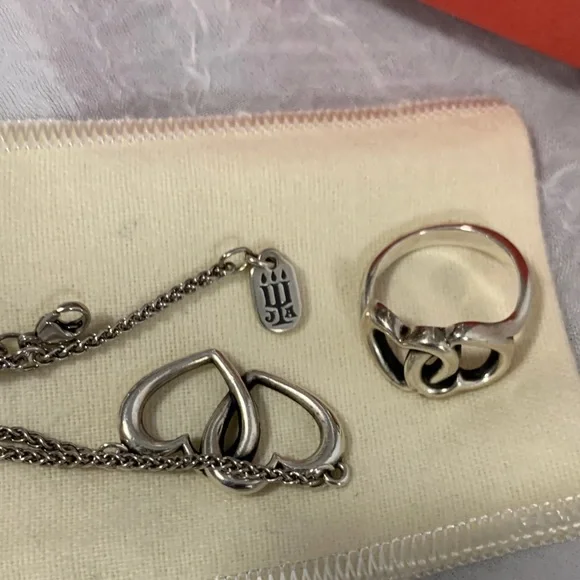 James Avery Set OF Silver Double Heart Necklace with Silver Ring - Picture 2 of 4